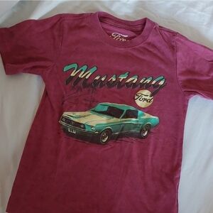 5T Ford Mustang Maroon T-Shirt with Teal Car Design